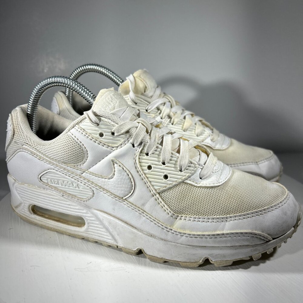 Nike Air Max 90 Womens Running Shoes Sneakers Size 8.5 Triple White Walking Gym
